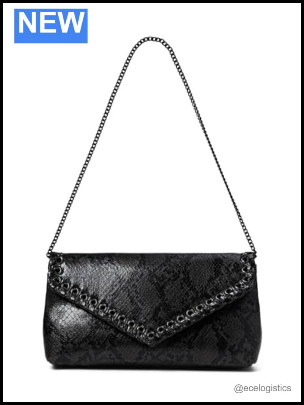 Vegan Polyurethane Chain Strap Clutch with Zipper
